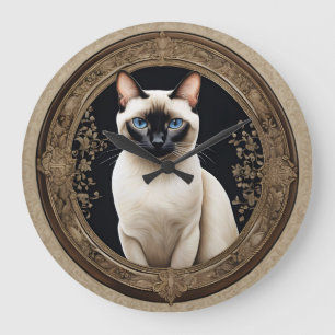Siamese Cat Portrait Elegant Large Clock