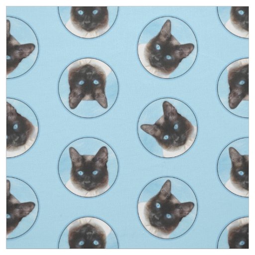 Siamese Cat Portrait Painting Cute Original Art Fabric