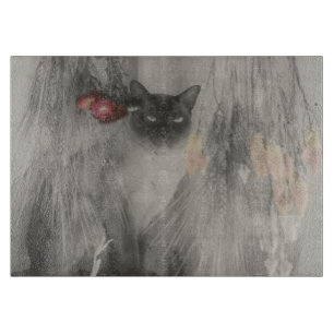 Siamese Cat Posing In Black And White Cutting Board