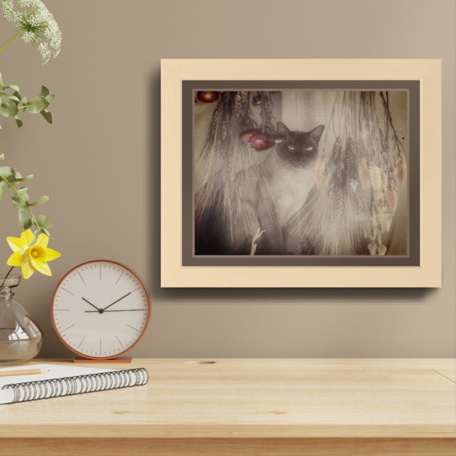Siamese Cat Posing Partial Vintage Framed Art (Table Top)