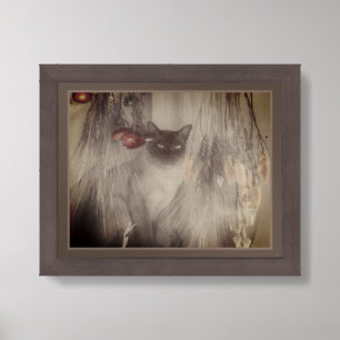 Siamese Cat Posing Partial Vintage Framed Art