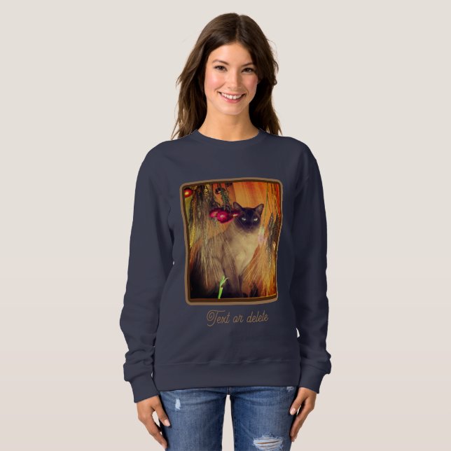 Siamese Cat Posing With Flowers Personalized  Sweatshirt (Front Full)
