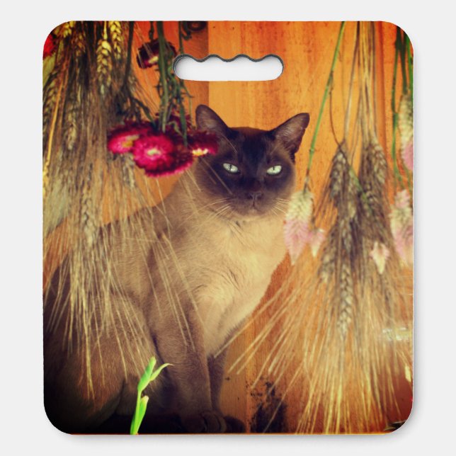 Siamese Cat Posing With Flowers  Seat Cushion (Front Vertical)