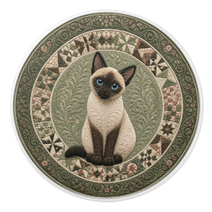 Siamese Cat Quilt Ceramic Knob