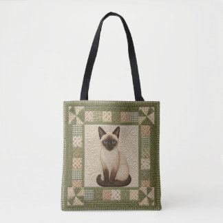 Siamese Cat Quilt Personalize Tote Bag