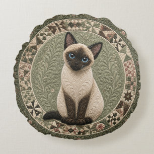 Siamese Cat Quilt  Round Pillow