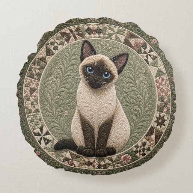 Siamese Cat Quilt  Round Pillow (Front)