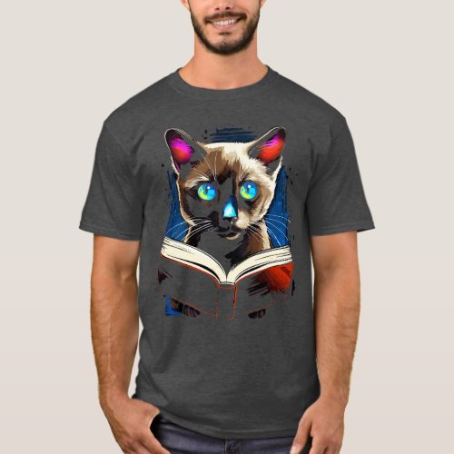 Siamese Cat Reads Book T_Shirt