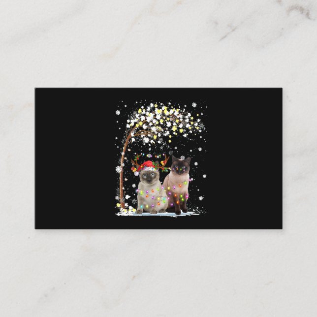 Siamese Cat Reindeer Hat Santa Christmas Tree Funn Business Card (Front)