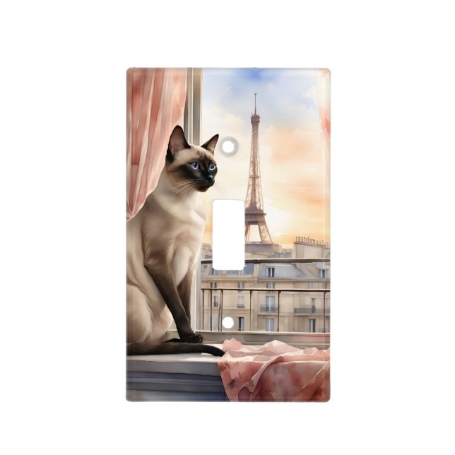 Siamese Cat Relaxing on Parisian Window Sill Light Switch Cover (Front)