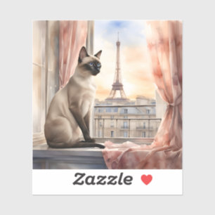 Siamese Cat Relaxing on Parisian Window Sill Sticker