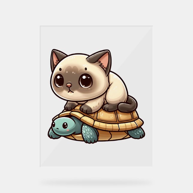 Siamese cat rides turtle acrylic sign (Front)