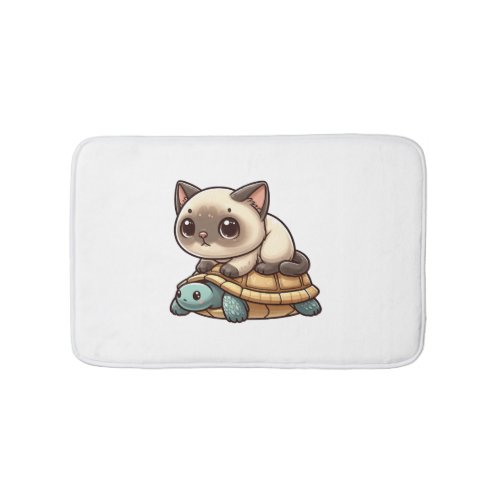 Siamese cat rides turtle bath mat