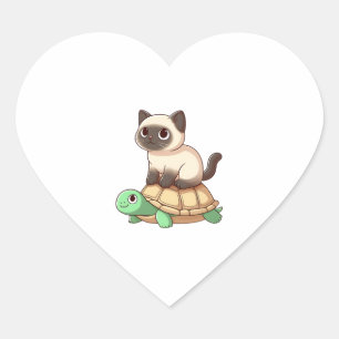 Siamese cat rides turtle Copy Heart Sticker