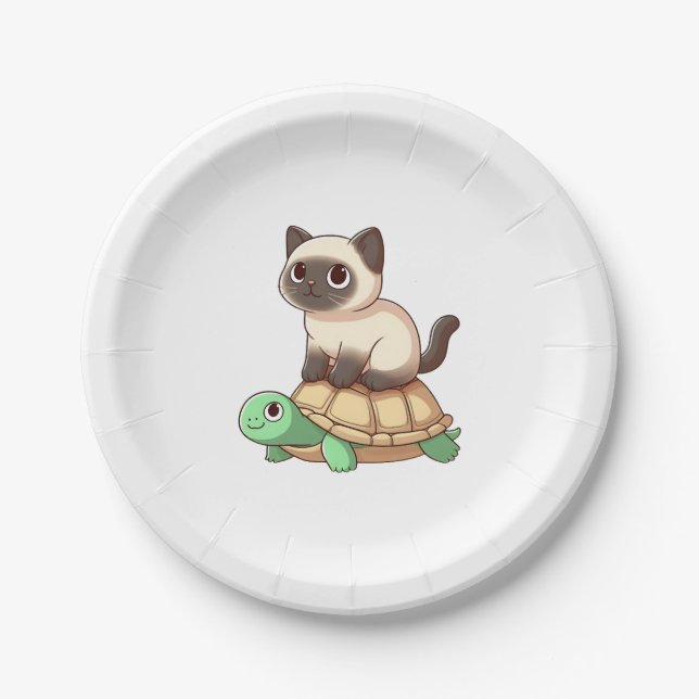Siamese cat rides turtle Copy Paper Plates (Front)