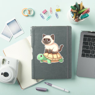 Siamese cat rides turtle Copy Sticker