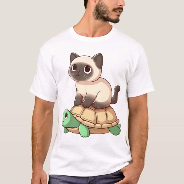 Siamese cat rides turtle Copy T-Shirt (Front)