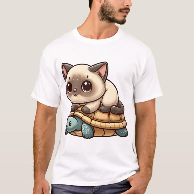 Siamese cat rides turtle T-Shirt (Front)