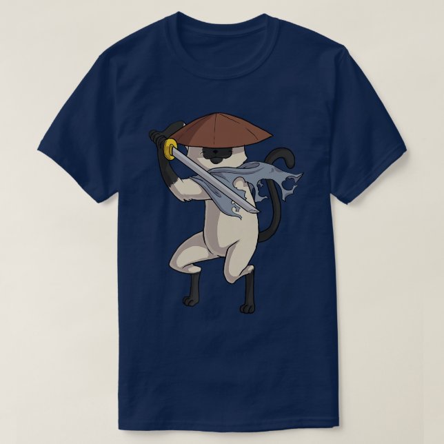 Siamese Cat Samurai Cat T-Shirt (Design Front)