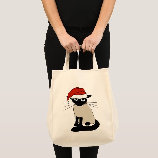 Siamese Cat Santa Funny Christmas Holiday Tote Bag (Front (Product))