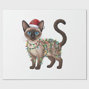 Siamese Cat Santa Hat Christmas Lights Funny   Wrapping Paper