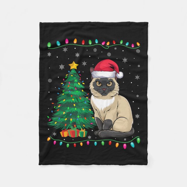 Siamese Cat Santa Hat Men Women Kids Christmas Tre Fleece Blanket (Front)