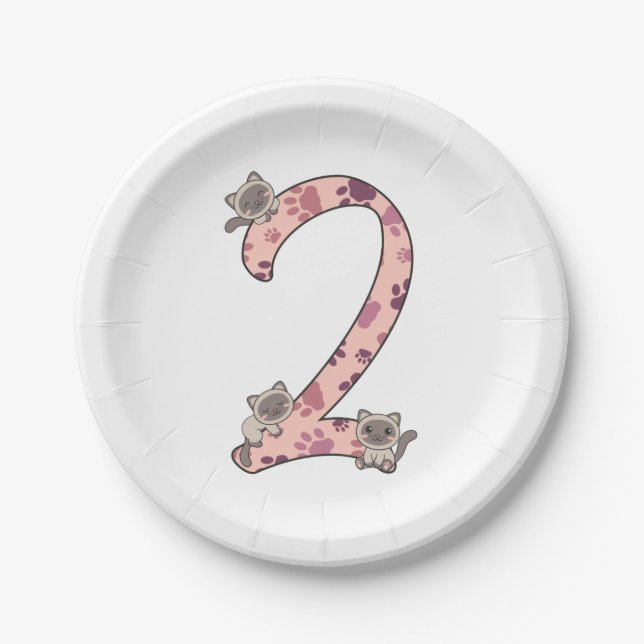 Siamese Cat Second Birthday For Kids Cats Paper Pl Paper Plates (Front)