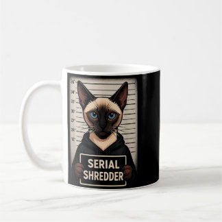 Siamese Cat Serial Shredder Mugshot Funny Pet Coffee Mug