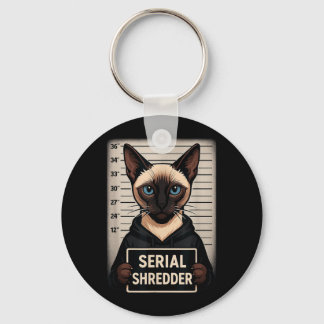 Siamese Cat Serial Shredder Mugshot Funny Pet Keychain