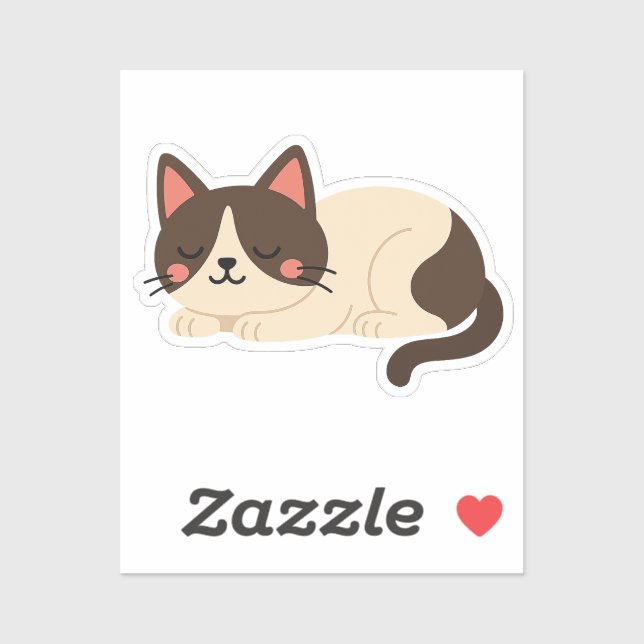 Siamese Cat Sleeping – Cream and Brown Cartoon Sticker (Sheet)