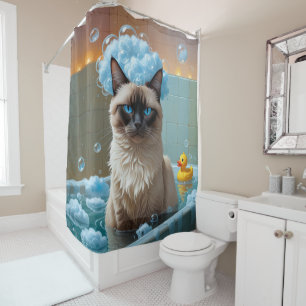 Siamese Cat Sloppy Sleepy Cute Funny  Shower Curtain