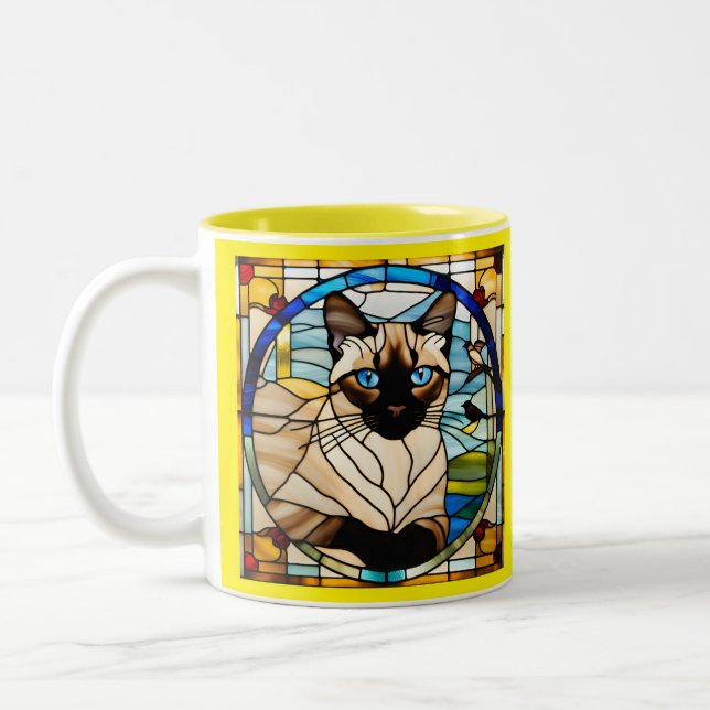 Siamese Cat Stained Glass Two-Tone Coffee Mug (Left)