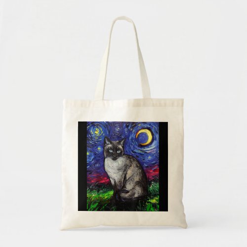 Siamese Cat Starry Night Moon Art by Aja   Tote Bag