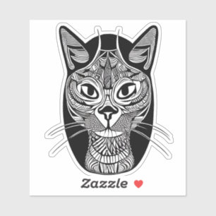 Siamese Cat Tattoo Pattern in Black and White Sticker
