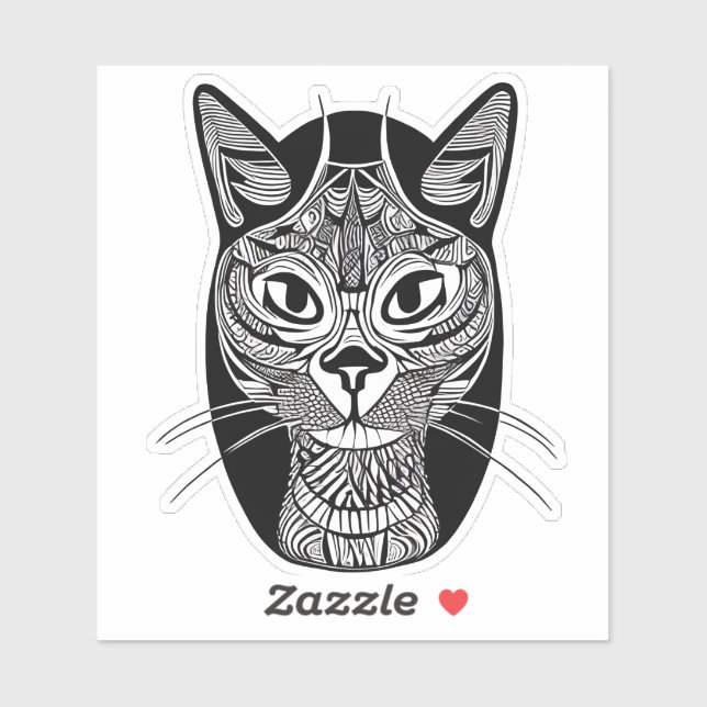 Siamese Cat Tattoo Pattern in Black and White  Sticker (Sheet)