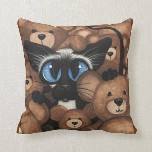 Siamese Cat Teddy Bear Hug by BiHrLe Throw Pillow