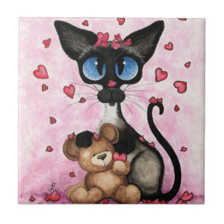 Siamese Cat Valentines Day by Bihrle Ceramic Tile