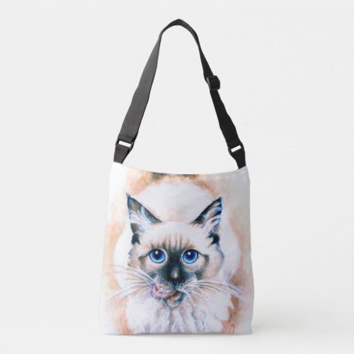 Siamese Cat Watercolor Crossbody Bag