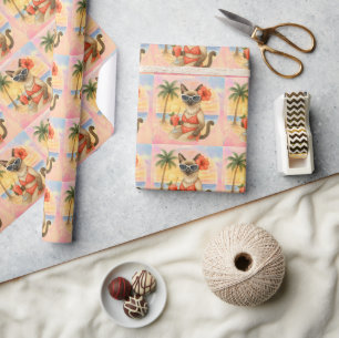 Siamese Cat wears Sunglasses at the beach Wrapping Paper