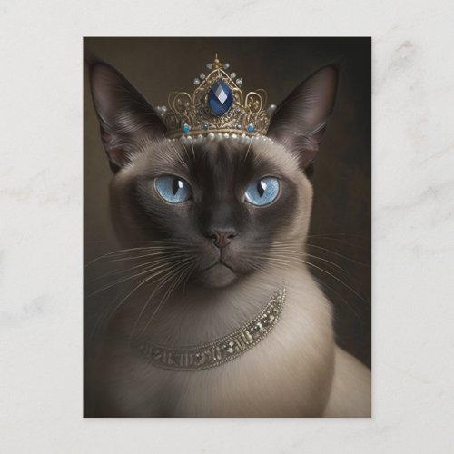 Siamese Cat With A Crown and Necklace Postcard