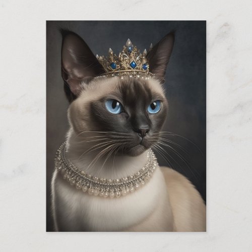 Siamese Cat With A Crown and Necklace Postcard