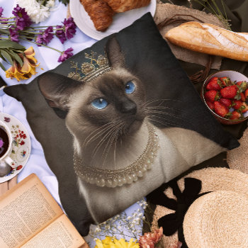 Siamese Cat With A Crown Throw Pillow by angelandspot at Zazzle