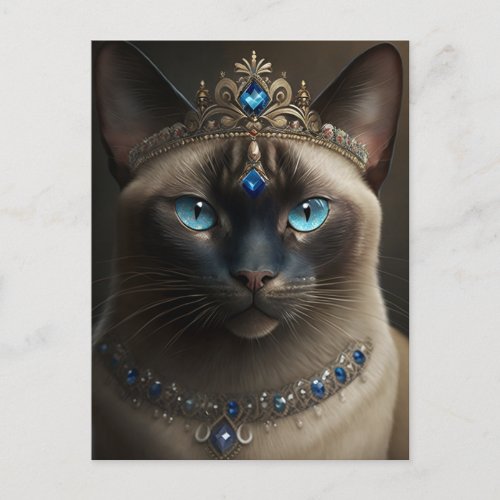 Siamese Cat With A Jeweled Crown and Necklace Postcard