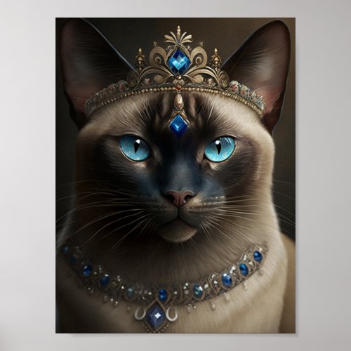 Siamese Cat With A Jeweled Crown and Necklace Poster