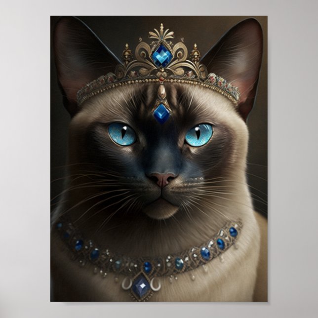 Siamese Cat With A Jeweled Crown and Necklace Poster (Front)