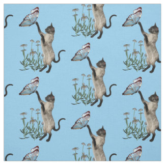 Siamese Cat With Blue Butterfly Animal Fabric