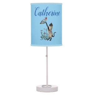 Siamese Cat With Blue Butterfly Cute  Table Lamp