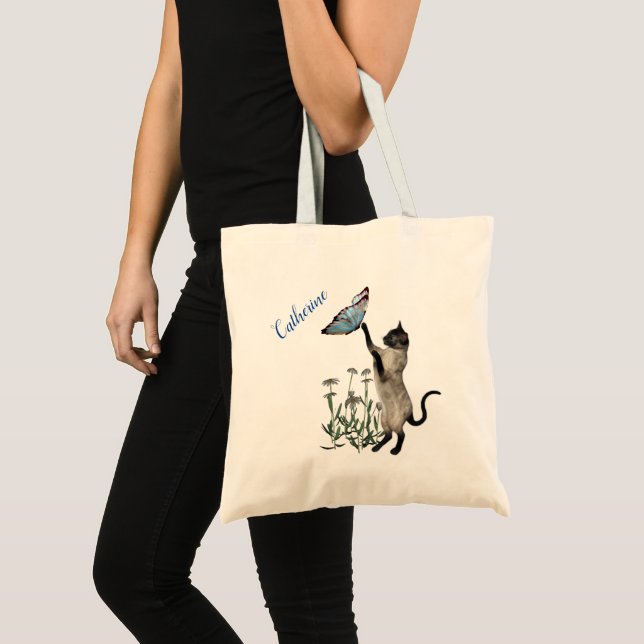 Siamese Cat With Blue Butterfly Personalized Tote Bag (Front (Product))