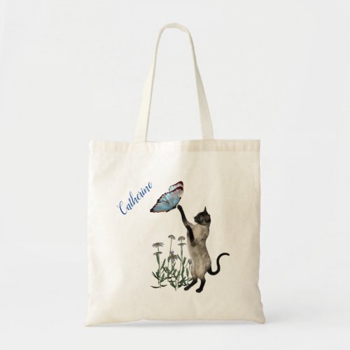 Siamese Cat With Blue Butterfly Personalized Tote Bag