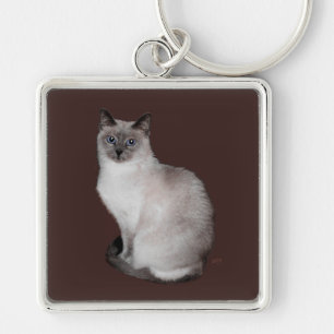 Siamese Cat with Blue Eyes Keychain